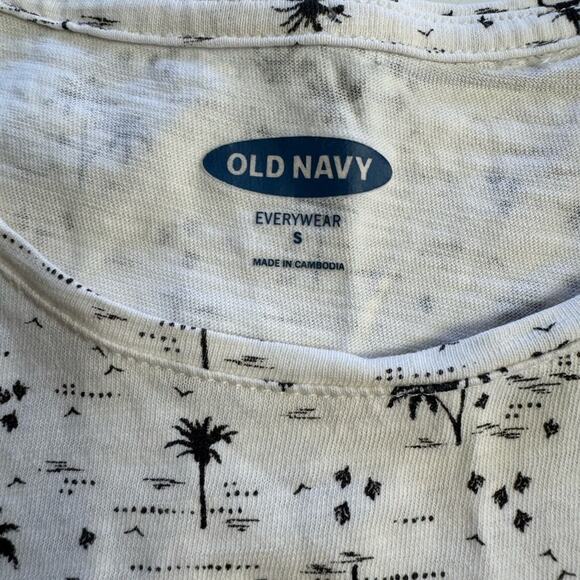 Old Navy Everywear Tank White Black Palm Trees Sleeveless Top Cotton Size Small - Picture 2 of 5